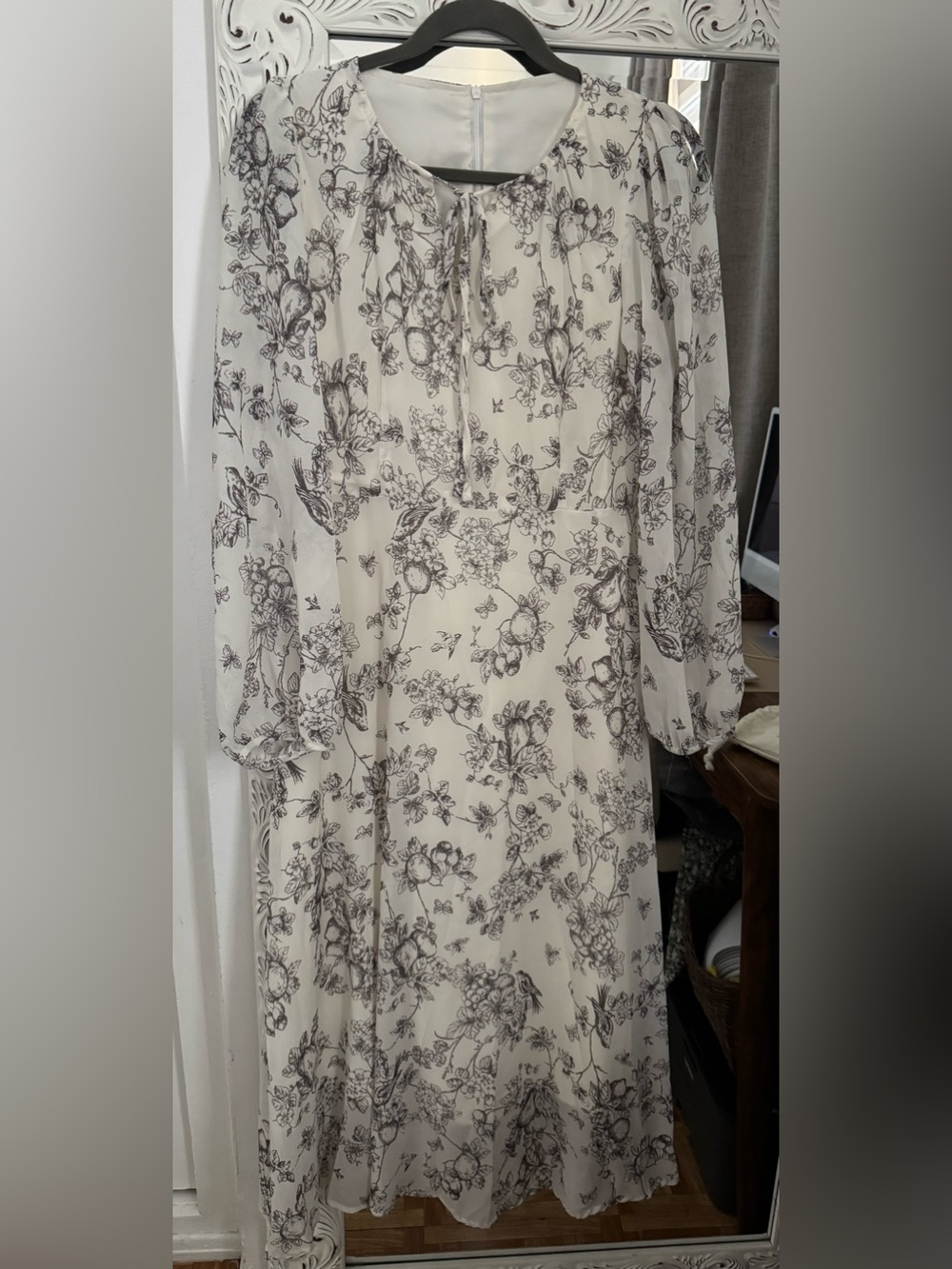 French Ivory Floral Long Sleeve Maxi Dress